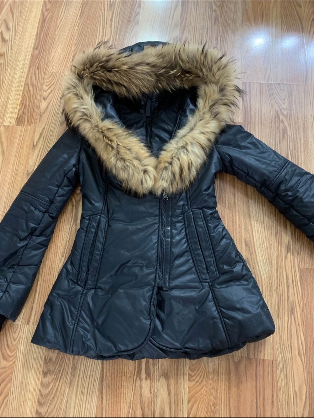 Mackage Black Puffer Coat with Brown Faux Fur Trim Hood
